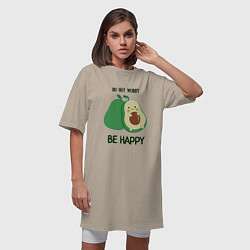 Футболка женская-платье Dont worry be happy - avocado, цвет: миндальный — фото 2