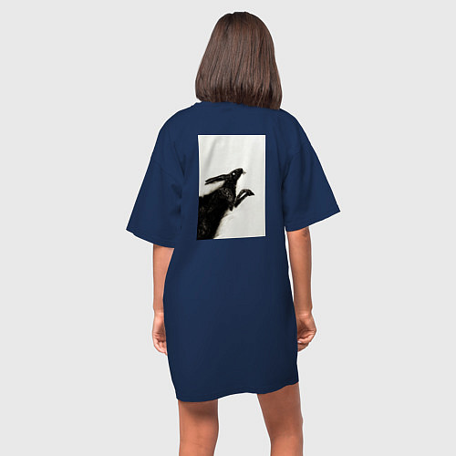 Женская футболка-платье Кролики Инь Янь / Тёмно-синий – фото 4