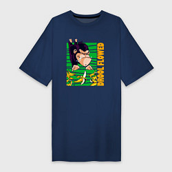 Футболка женская-платье Обезьяна ловит бананы, цвет: тёмно-синий