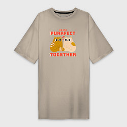 Футболка женская-платье We are purrrfect together, цвет: миндальный