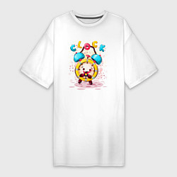 Футболка женская-платье Весёлый будильник, цвет: белый