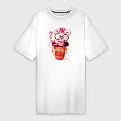 Футболка женская-платье Котёнок в чайном стакане, цвет: белый