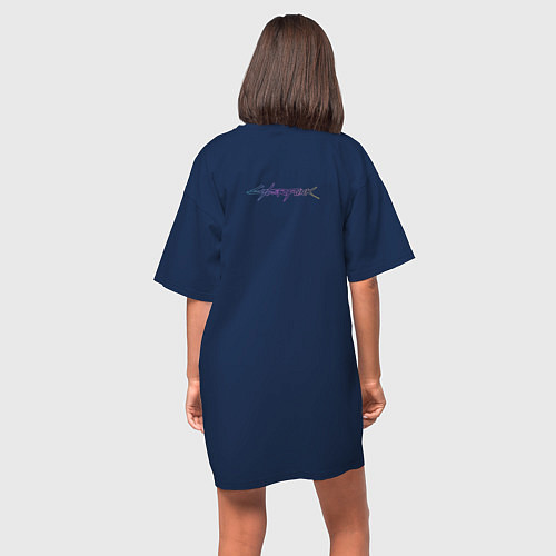 Женская футболка-платье Мрачный город будущего / Тёмно-синий – фото 4