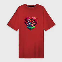 Футболка женская-платье Влюбленные в Minecraft, цвет: красный
