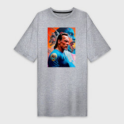 Футболка женская-платье Арнольд Шварценеггер - нейросеть - знаменитый актё, цвет: меланж