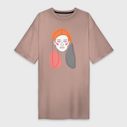 Женская футболка-платье Лайн арт портрет девушки в стиле минимализм