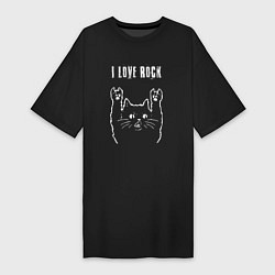 Футболка женская-платье I love rock рок кот, цвет: черный