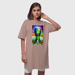 Футболка женская-платье Alien - neural network - neon glow - pop art, цвет: пыльно-розовый — фото 2