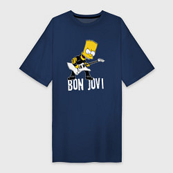 Футболка женская-платье Bon Jovi Барт Симпсон рокер, цвет: тёмно-синий