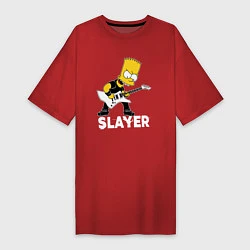 Футболка женская-платье Slayer Барт Симпсон рокер, цвет: красный