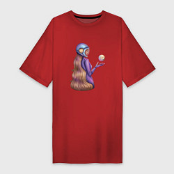 Футболка женская-платье Девушка в космосе, цвет: красный