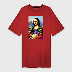 Футболка женская-платье Mona Lisa with baby dragon, цвет: красный