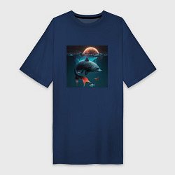 Футболка женская-платье Морской волк-рыба, цвет: тёмно-синий