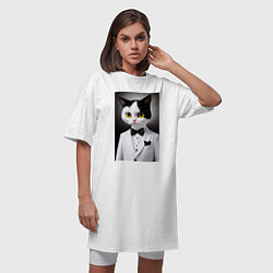 Футболка женская-платье Котёнок - джентльмен - мем, цвет: белый — фото 2