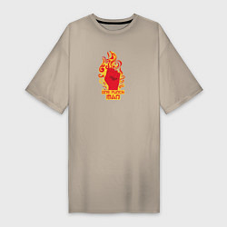 Футболка женская-платье Ванпанчмен кулак и огонь, цвет: миндальный