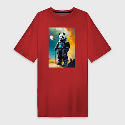 Футболка женская-платье Cool panda - cyberpunk - neural network, цвет: красный