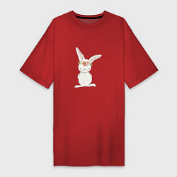Футболка женская-платье Милый кролик с венком на голове, цвет: красный