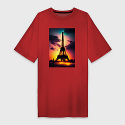 Футболка женская-платье Башня в Париже, цвет: красный