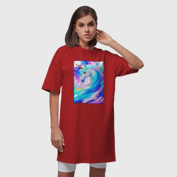 Футболка женская-платье Единорог нежность, цвет: красный — фото 2