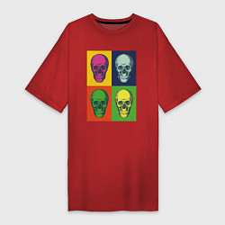 Футболка женская-платье Psychedelic skulls, цвет: красный