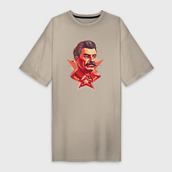 Футболка женская-платье Граффити Сталин, цвет: миндальный