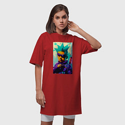 Футболка женская-платье Bart Simpson - cyberpunk - neural network, цвет: красный — фото 2