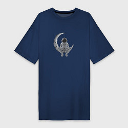Футболка женская-платье Космонавт размышляет на луне, цвет: тёмно-синий