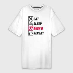 Футболка женская-платье Eat sleep rush b repeat, цвет: белый