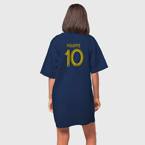 Женская футболка-платье Килиан Мбаппе ЧМ 2022 сборная Франции / Тёмно-синий – фото 4