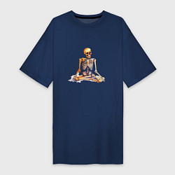 Футболка женская-платье Скелет в позе лотоса, цвет: тёмно-синий