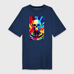 Футболка женская-платье Pop art skull, цвет: тёмно-синий