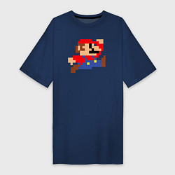 Футболка женская-платье Пиксельный Марио, цвет: тёмно-синий