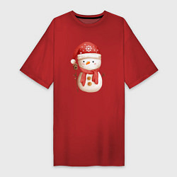 Футболка женская-платье Маленький снеговик, цвет: красный
