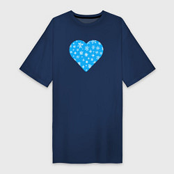 Футболка женская-платье Голубое сердце снежинки, цвет: тёмно-синий