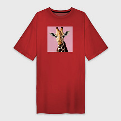 Футболка женская-платье Милый жирафик, цвет: красный