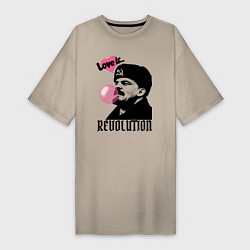 Футболка женская-платье Ленин любовь и революция, цвет: миндальный
