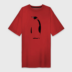 Футболка женская-платье Пингвин стоит трафарет, цвет: красный