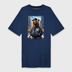Футболка женская-платье Крутой медведь житель Нью-Йорка - нейросеть, цвет: тёмно-синий