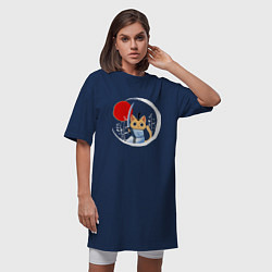 Футболка женская-платье Анимешный кот самурай, цвет: тёмно-синий — фото 2