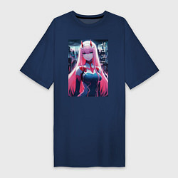 Футболка женская-платье Darling in the Franxx - zero two - ai art, цвет: тёмно-синий