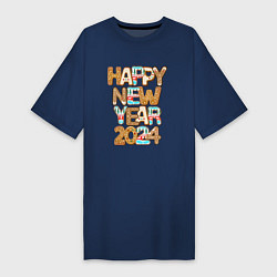 Футболка женская-платье С новым годом 2024!, цвет: тёмно-синий