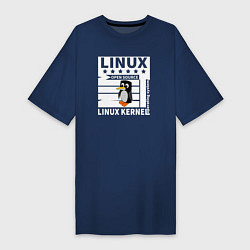Футболка женская-платье Пингвин программист системы линукс, цвет: тёмно-синий