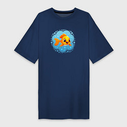 Футболка женская-платье Сказочная золотая рыбка исполняющая желания, цвет: тёмно-синий