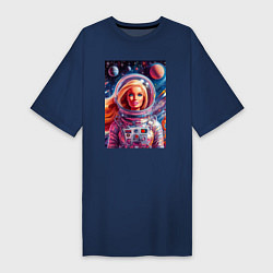 Футболка женская-платье Красавица Барби в космосе - нейросеть, цвет: тёмно-синий