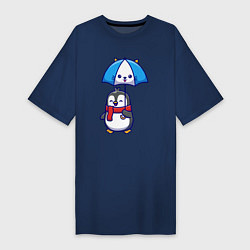 Женская футболка-платье Пингвин с кошачим зонтом