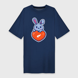 Футболка женская-платье Кролик и сердечко, цвет: тёмно-синий