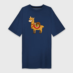Футболка женская-платье Лама и ленивец, цвет: тёмно-синий