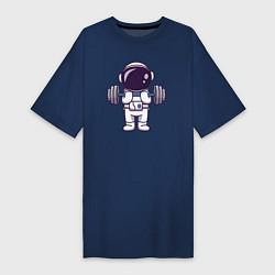 Футболка женская-платье Космонавт со штангой, цвет: тёмно-синий