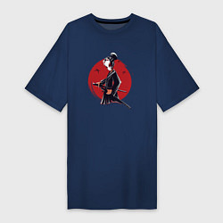 Футболка женская-платье Девушка самурай в маске, цвет: тёмно-синий