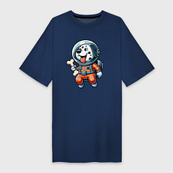 Футболка женская-платье Dalmatian cosmonaut puppy with a bone, цвет: тёмно-синий